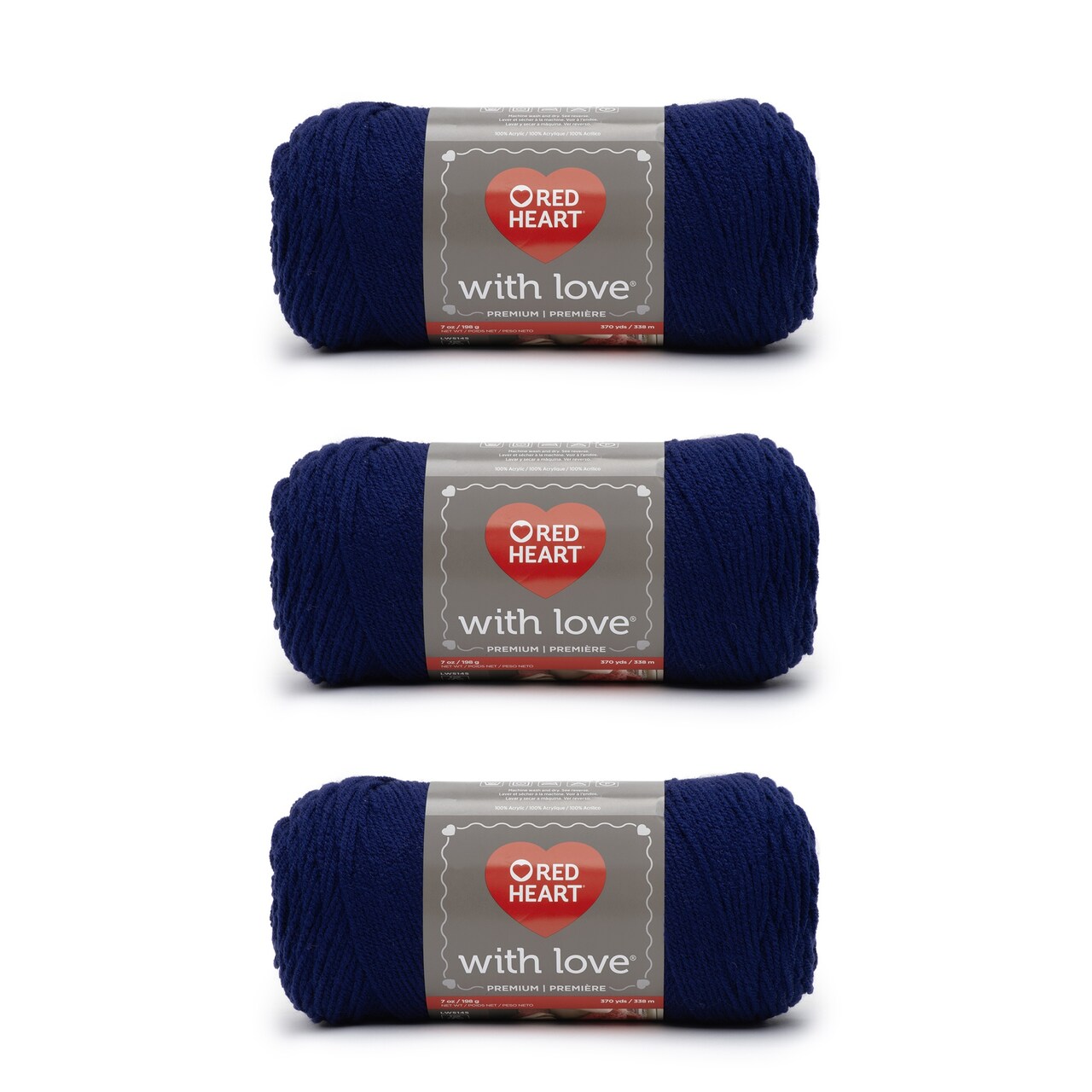 Red Heart With Love Navy Yarn - 3 Pack of 198g/7oz - Acrylic - 4 Medium (Worsted) - 370 Yards - Knitting/Crochet